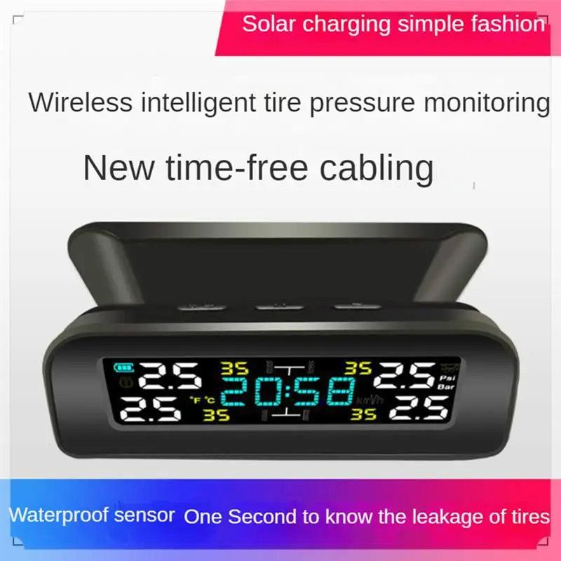 Tire Temperature Tire Pressure Monitor Car Universal Inspection Monitor Wireless Solar Power External Time Easy Install
