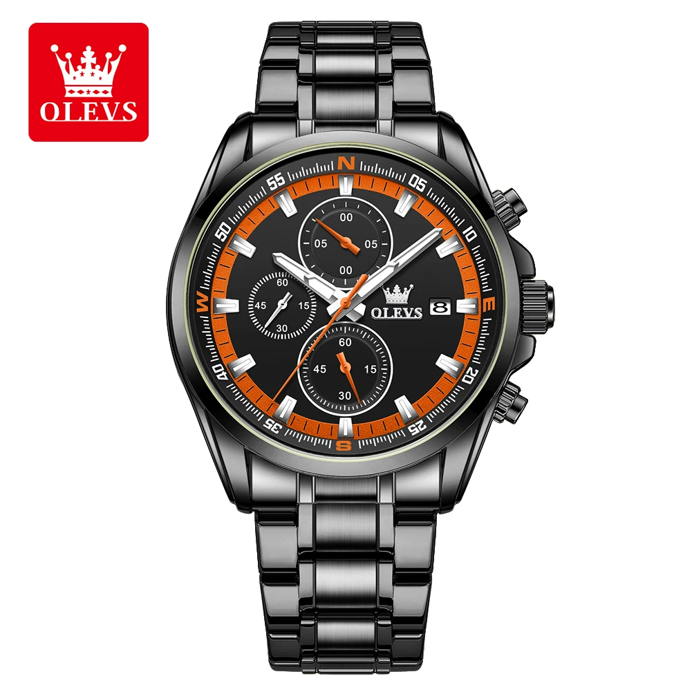 OLEVS TY713 Fashion Calendar Quartz Watch For Men Original Chronograph Luxury Wristwatch Stainless Steel Waterproof Man Watches