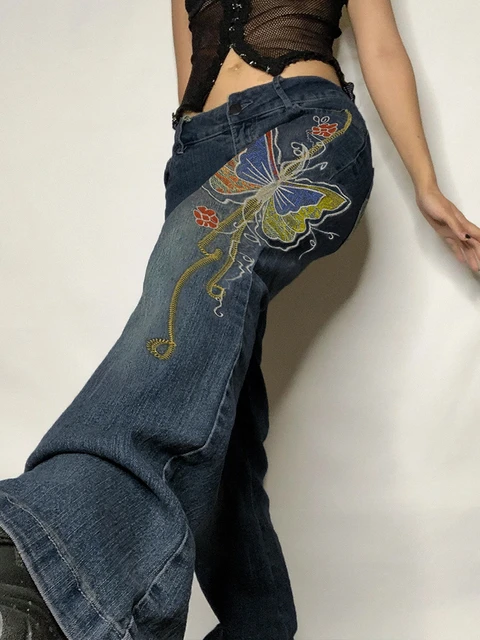 Women Y2K Jeans Vintage Star Straight Leg Jeans Fairycore High Waisted  Cargo Jeans Grunge Y2K Pants Hip Hop Streetwear