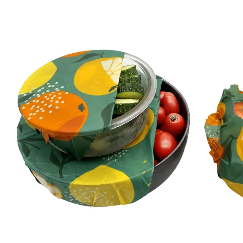 3PC/SET Environmental Organic Cotton Wax Cloth Replace Household Plastic Wrap Reusable and Washable Orange Pattern 2