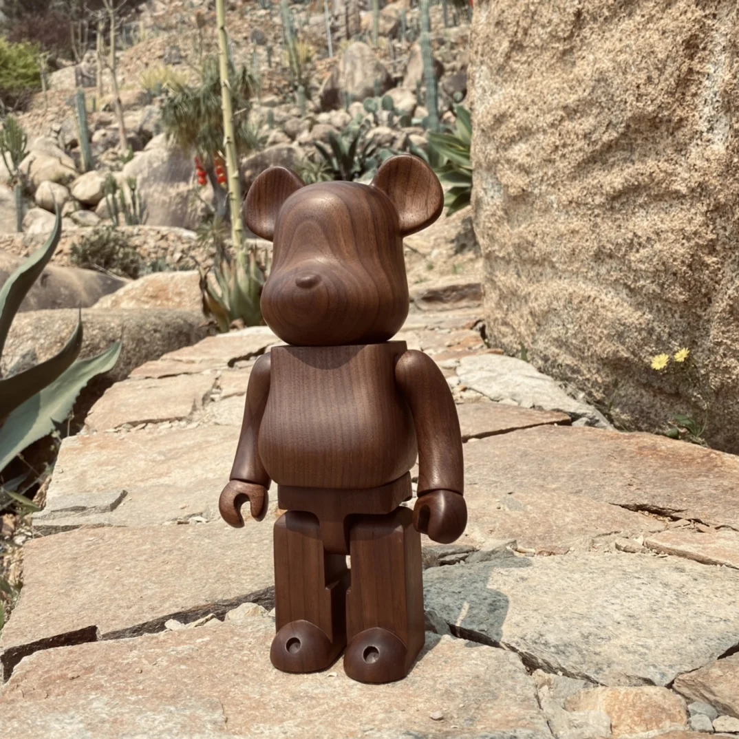 Bearbrick 400% 28cm walnut bare board bear collection DIY trendy toy figure  Be@rbrick natural wood joints can be rotated