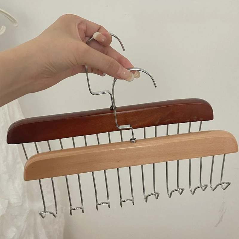 Wooden Bra Hanger Belts Camisole Clothes Organizer Rack 8 Hooks Tie Hats Scarf Holder NonSlip Space Saving Wardrobe Storage
