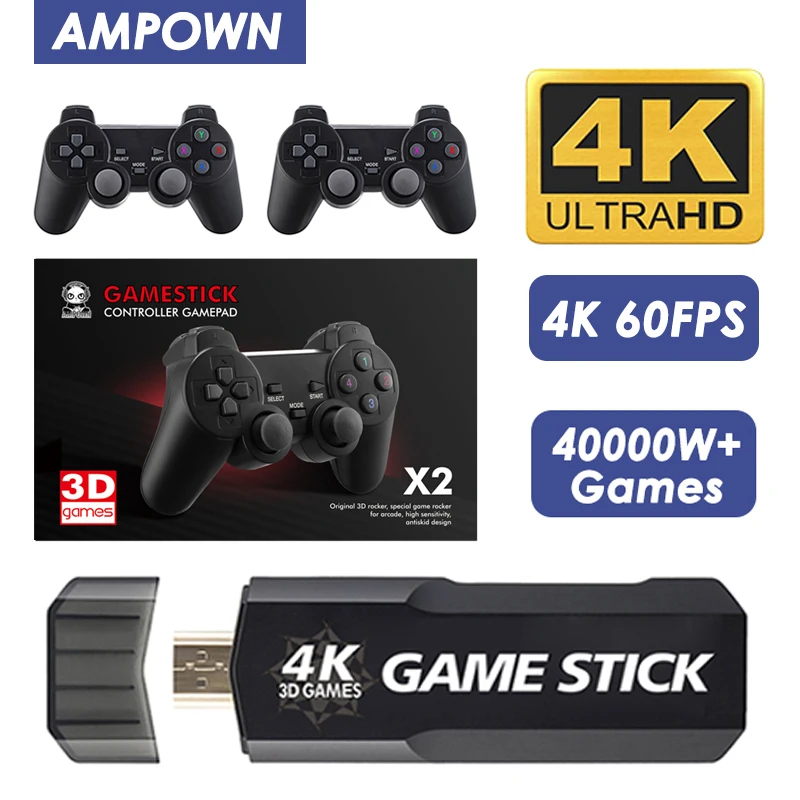 Video Game Console Ampown GD10 Retro 4K 60fps HDMI Output Low Latency TV Game Stick Dual Handle Portable For PS1 PSP