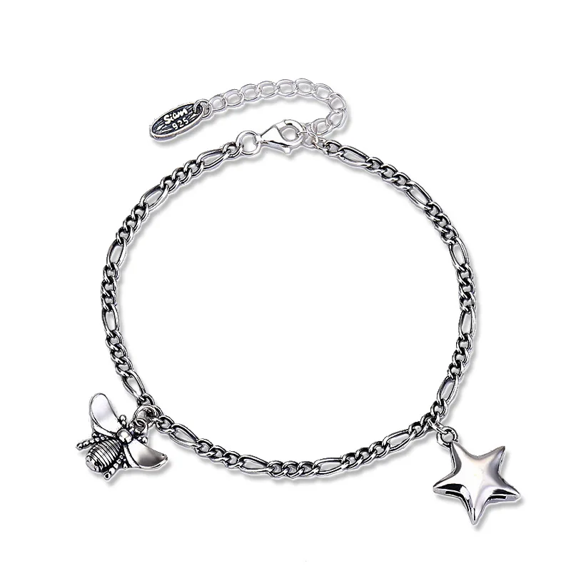 

Retro Silver 925 Bracelet Heart Bumble Bee Charm Women Jewelry Trending 2023 Italian Style New In Nk Chain Hand Accessories Gift