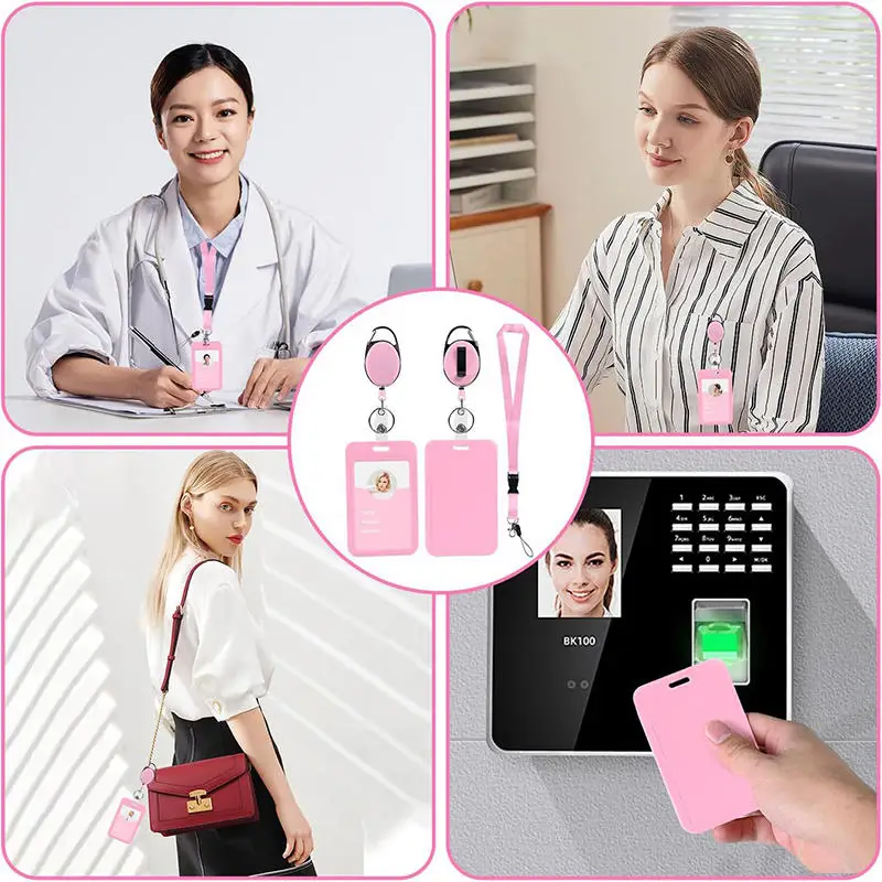 1Pc Solid Color Student Bus ID Card Protective Cover Keyring School Access Door Card Credit Card Holder Bag Set Key Chain