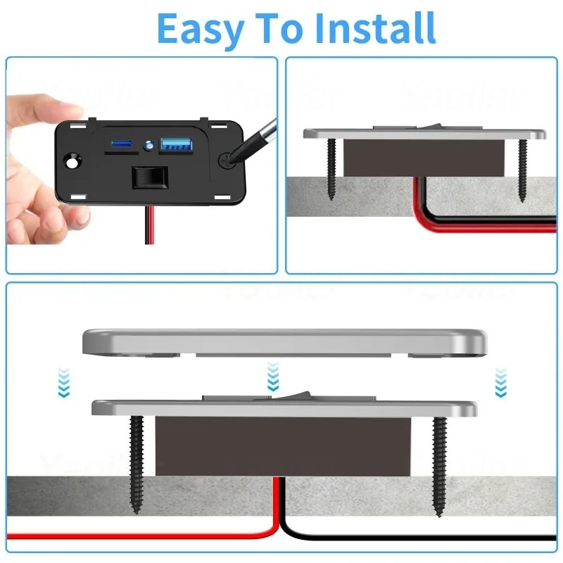 12V RV USB 콘센트 30W PD 타입-C & QC3.0 18W USB 포트 차량용 충전기 소켓 벽걸이 패널 어댑터 (자동차, 보트, 버스, ATV, UTV, 캠핑카용)