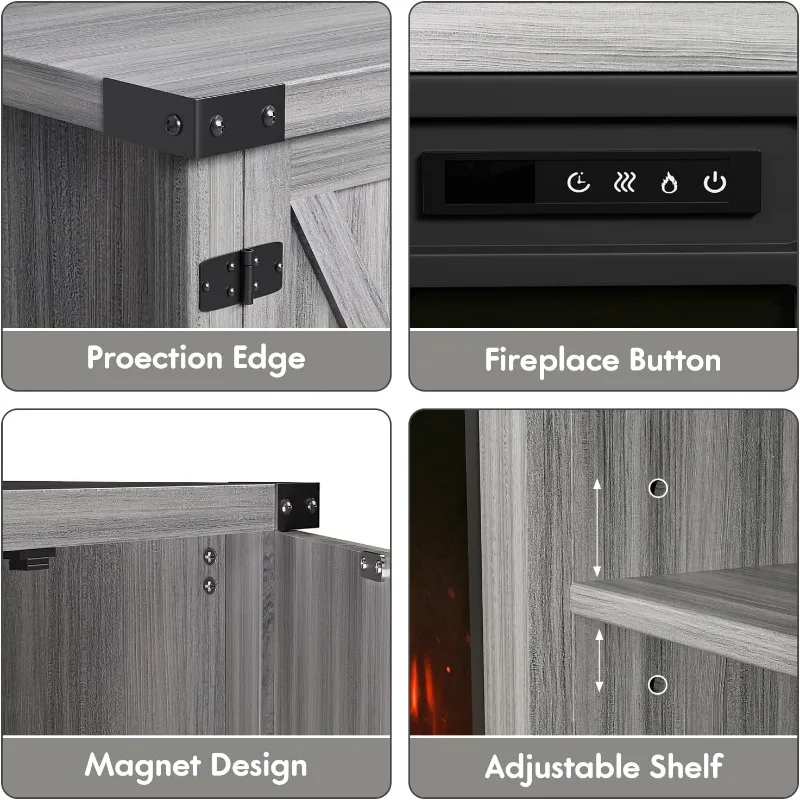 Fireplace TV Stand with Two Barn Doors and Storage Cabinets for Televisions 58 Inch, 5