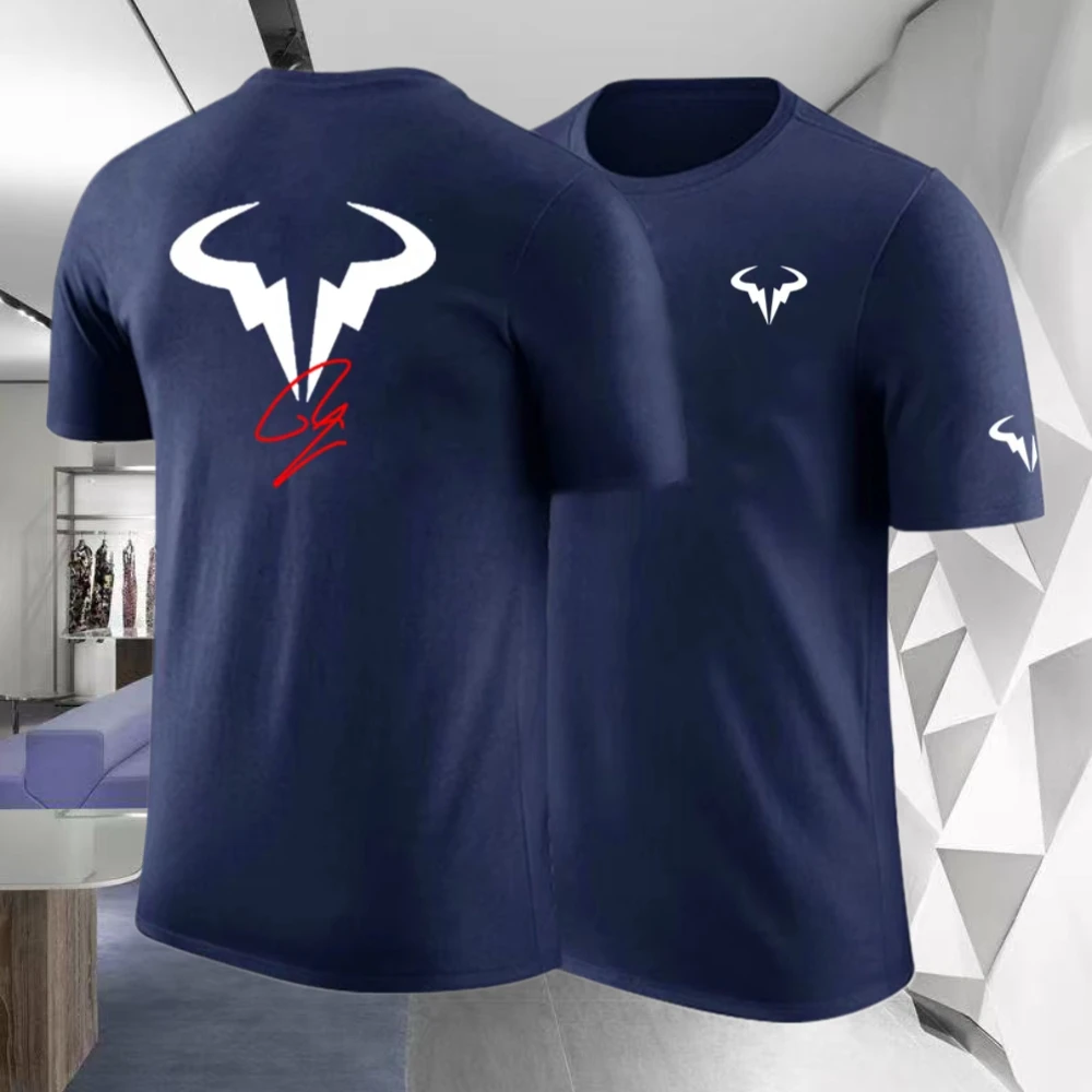 New Rafael Nadal Tennis T Shirt Men Brand Cotton High Quality Printing Short Sleeve Solid Color Casual Streetwear Sport Top