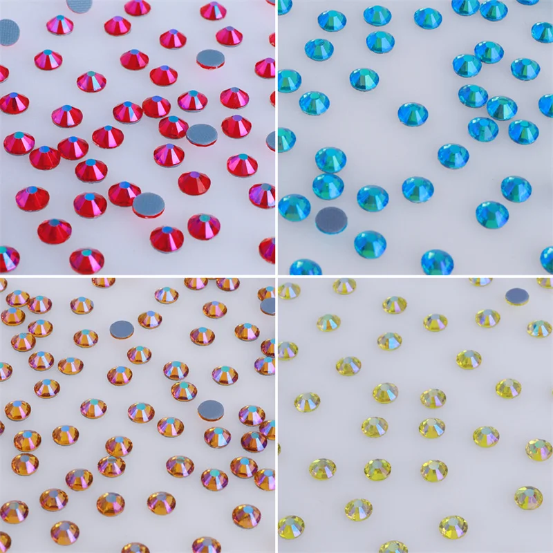 Yellow Series Glass Flat Back Rhinestones Champagne Round Glue On Diamond  Non Hot Fix Stones for Nail Art Clothes Decoration