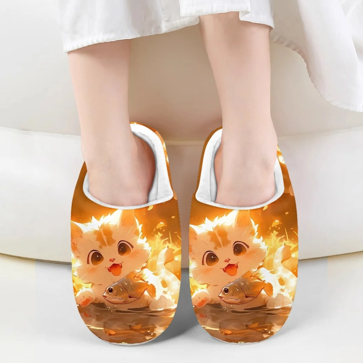

Тапки из мягкого хлопка для девочек и мальчиков, износостойкие Нескользящие комнатные тапочки с рисунком мультяшного кота, рыбы, Осень-зима
