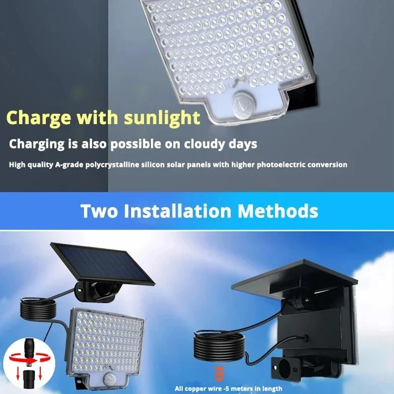 Solar Lamp Solar Powered LED Wall Lights Split Type Garage Courtyard Lighting Super Bright Waterproof Human Body Sensing Street Lights