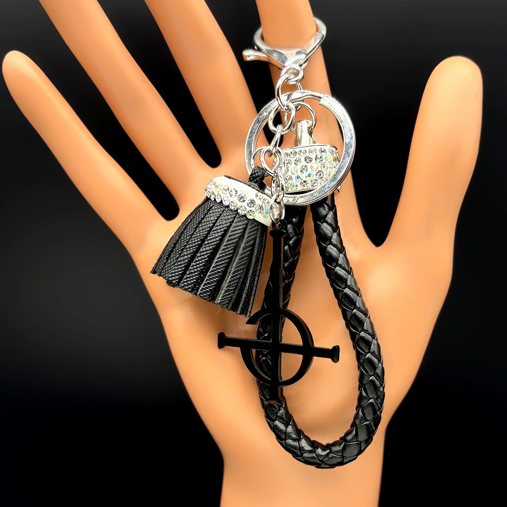 Ghost BC Tassel Crystal Key Chain Stainless Steel Alloy Leather