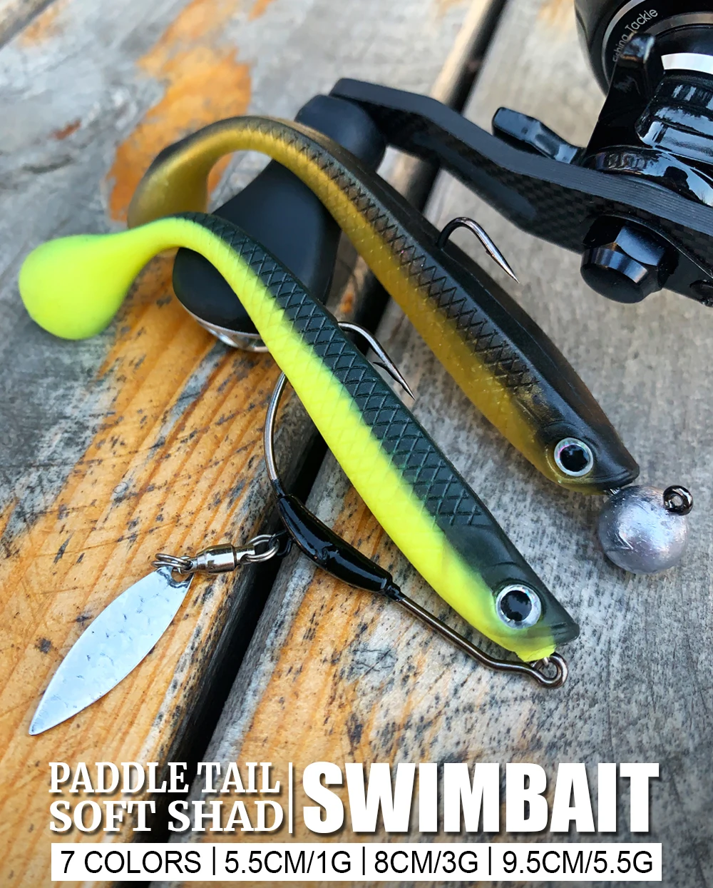 Spinpoler 5,5 cm 8 cm 9,5 cm Paddel Schwanz Minnow Shad Köder Weiche Schwimmen Köder Silikon Gefälschte Fisch Form Körper 3D Auge Rigged Jighead Tackle – Detail 1