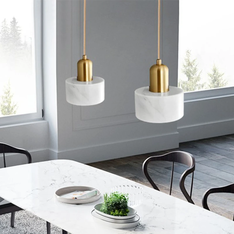 Bedroom bedside chandelier modern simple luxury long-line dining room lamps marble bay window chandelier