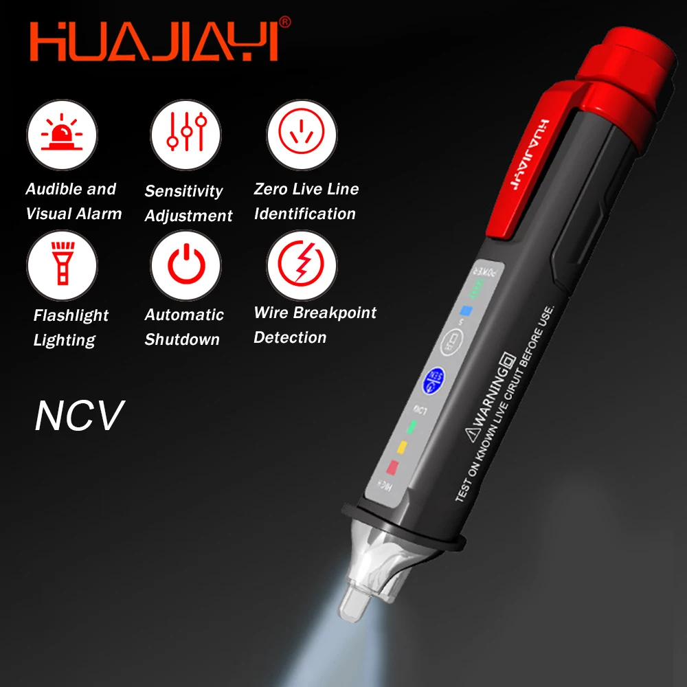 

HUAJIAYI водонепроницаемый Бесконтактный электрический детектор напряжения переменного тока со светодиодной ручкой, тестер напряжения 12-1000 В, найти точку прерывания цепи