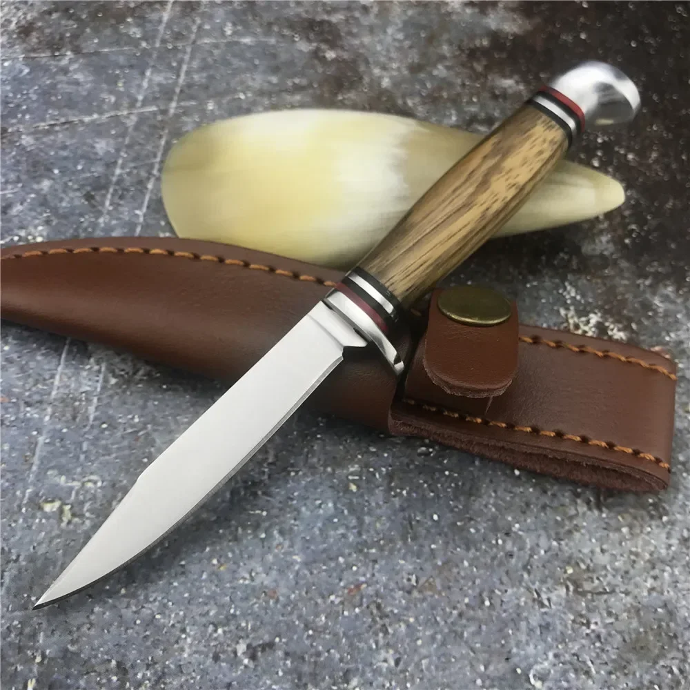 

Mini Outdoor Hunting Fixed Blade Knife 440 Steel Blade Wilderness Survival Fish Fruits Meat Straight Knives With Leather Sheath