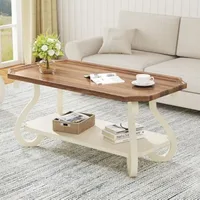 French Country Farmhouse Wood Tray Top Rustic ,Accent Rectangle VintageCoffeeTable with Storage, Carved Legs, for Living Room 2