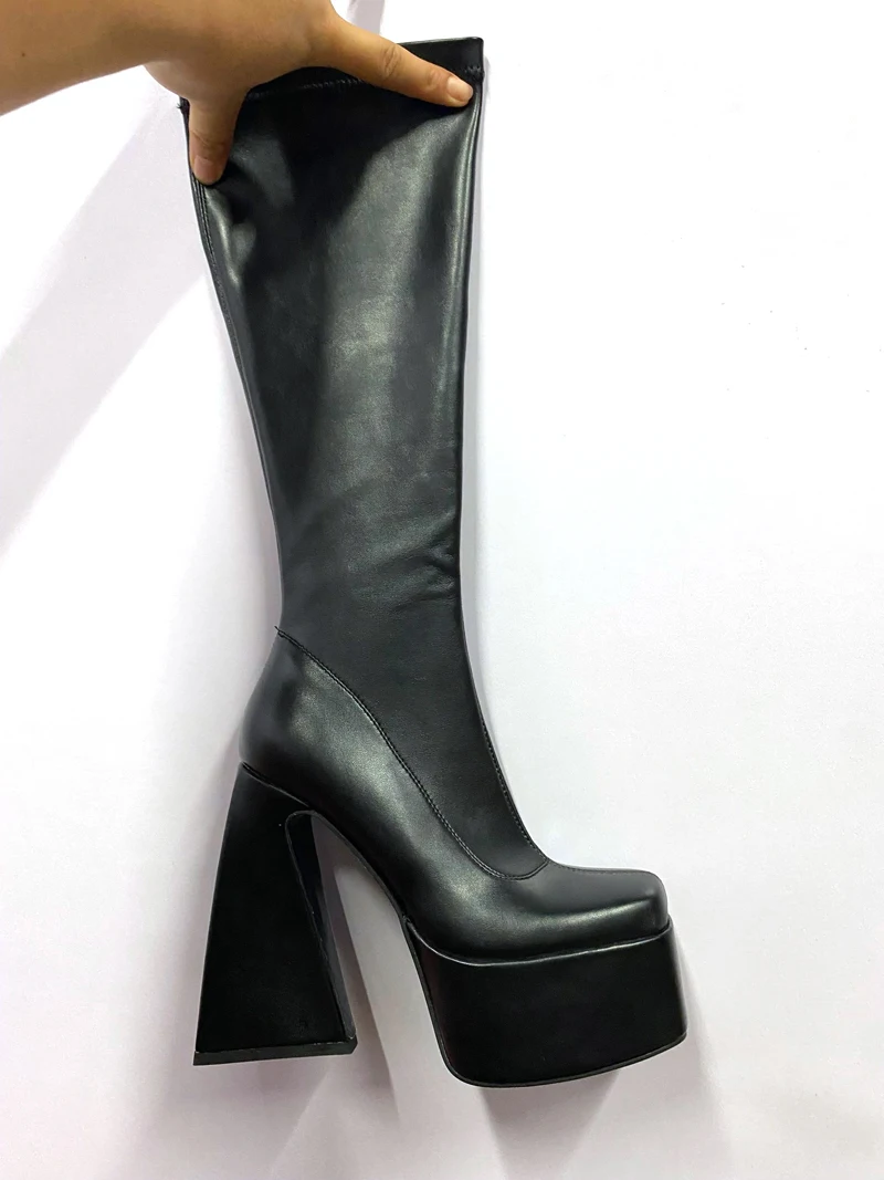 stretchy knee high platform boots