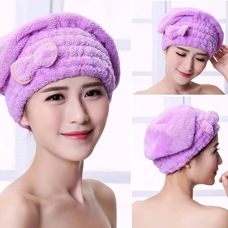 Microfibre Quick Hair Drying Bath Spa Bowknot Wrap Towel Hat Cap for Bath Bathroom Accessories Shower Cap for Women Hair microfiber towel shower cap dry hair cap