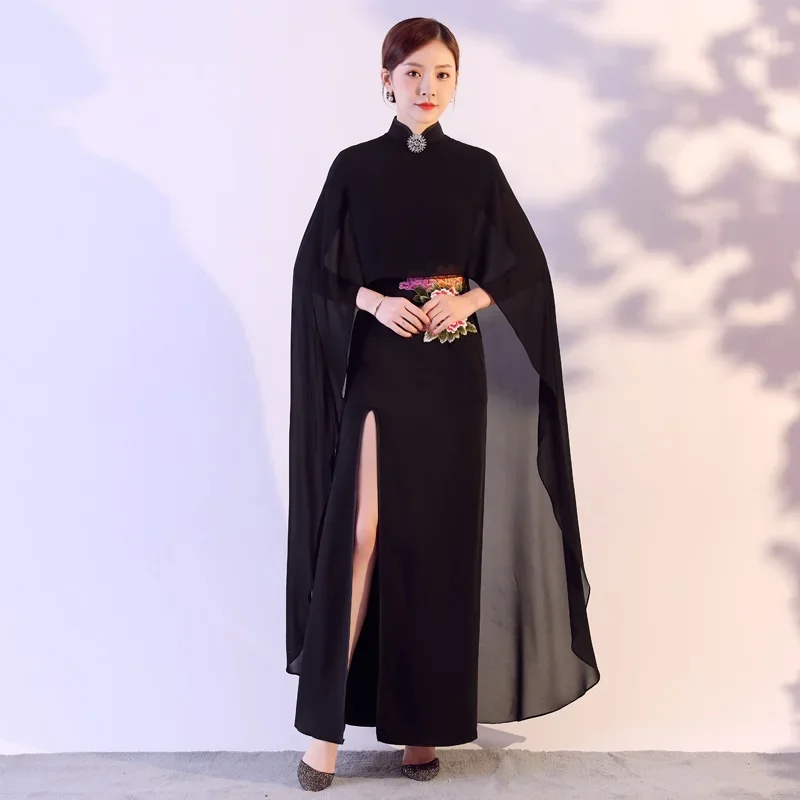 

2020 Traditional Chinese Dress Qipao Oriental Costume Split Mermaid Dresses For Women Cape Long Cheongsam Dress Vestidos 11820