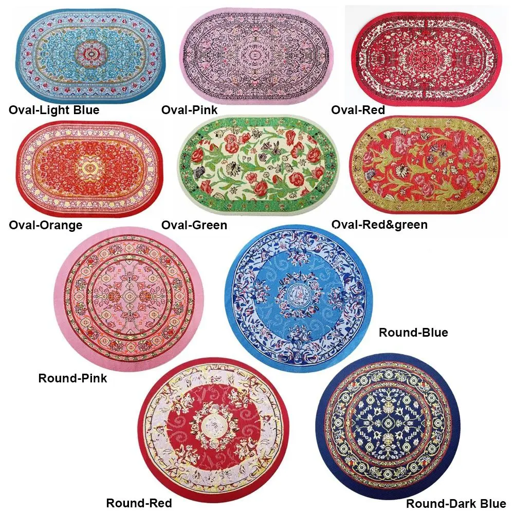 Toy Multicolor Dollhouse Carpet Oval Round Doll Accessories Miniature Weaving Rug Playing House Turkish Style Floor Covering Mat