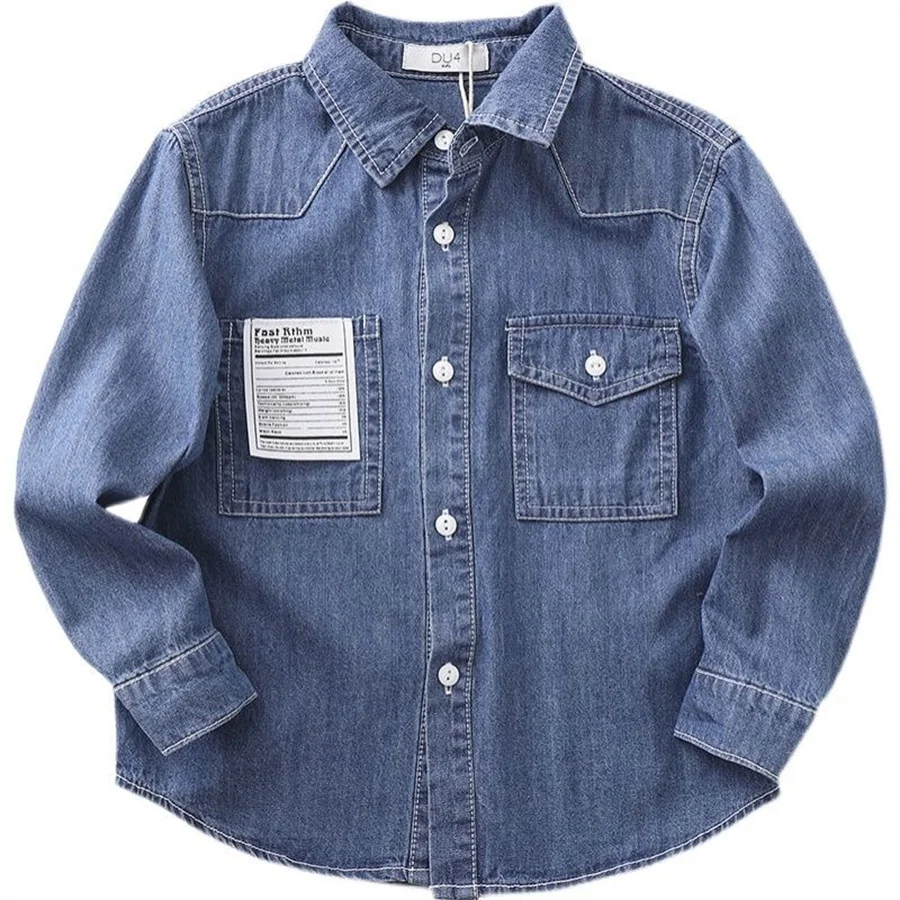 New Fashion Jeans Shirts for Kids Spring Turn-down Collar Fall Clothes for Toddler Boys Cotton Children Denim Tops 4 8 12Y