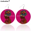 Voikukka Jewelry African Woman Pattern With Hijab Wooden Both Sides Print 6 CM Pendant Drop Earrings Wholesale 5