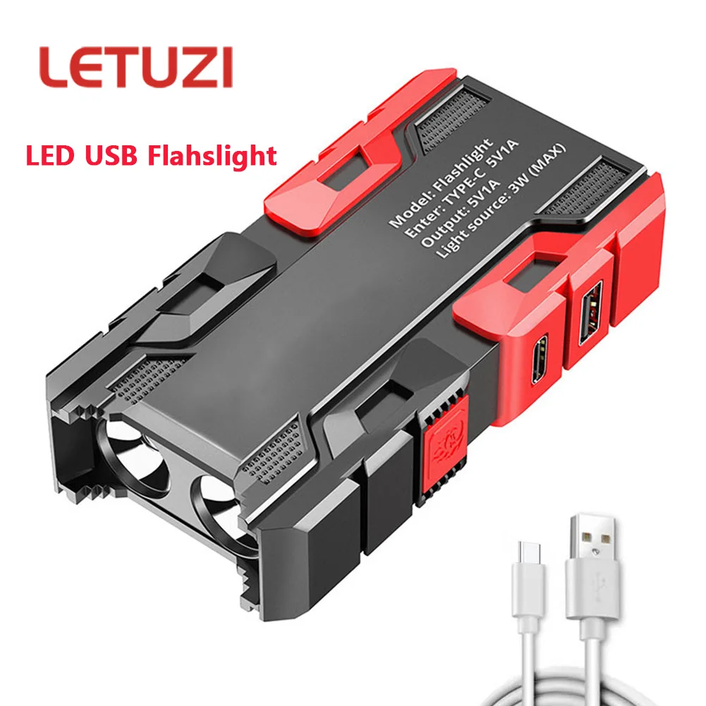 

LED High Power Flashlight Portable USB Rechargeable Strong Light Torch Outdoor Camping Emergency Power Bank with 18650 Battery