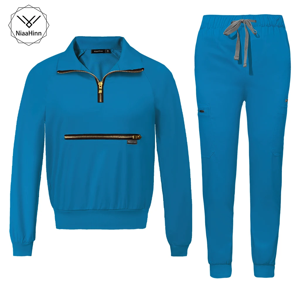 

Solid Color Ladies Scrub Suit Long Sleeve Winter Nurse Workwear Slim Fit Fashion Beauty Care Stretch Comfortable Medical Uniform