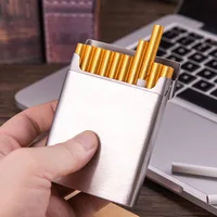 Men's  Cigarette Case Metal Silver Stainless Steel Cigarette Box Holder Smoking Tobacco for φ8.0 φ6.5, 90mm length cigarette 1
