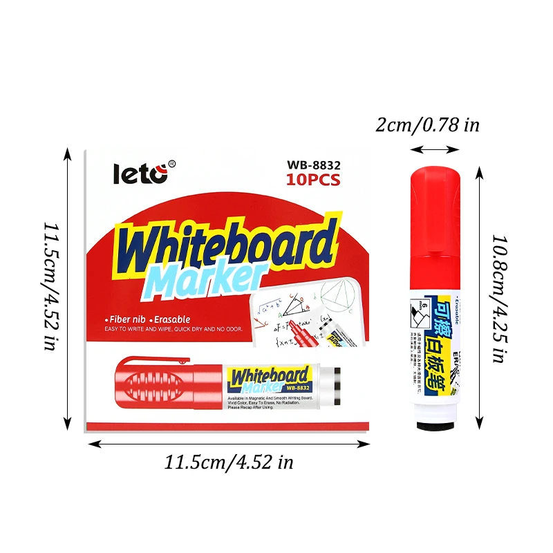 Vibrant Dry Erase Markers with Built-in Eraser, Bold 6mm Tip, Low-Odor & Non-Toxic