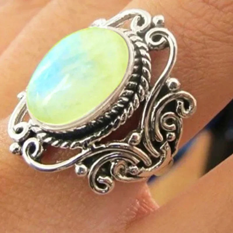 Finger Ring Opening Ring Electroplated Openwork Moonstone Ring Fashion Punk Street Style For Women Girls Party Jewelry
