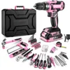 Pink Drill Tool Kit Set: 20V Cordless Power Drill Tool Box with Battery Electric Drill Driver for Men Home Hand Repair Basic Too 1