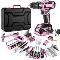 Pink Drill Tool Kit Set: 20V Cordless Power Drill Tool Box with Battery Electric Drill Driver for Men Home Hand Repair Basic Too 1