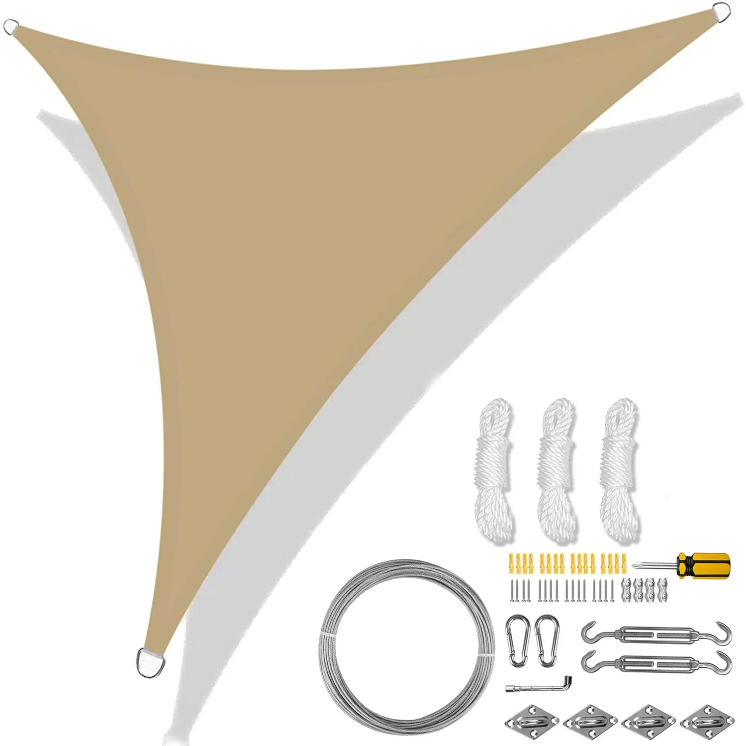thumbnail image 1 of Toldo de vela de sombra triangular de 5/3,6/3/2 m, impermeable, con protección contra rayos UV del 98 %, con cuerda gratis para jardín, patio, pérgola, cenador, 1 of 5