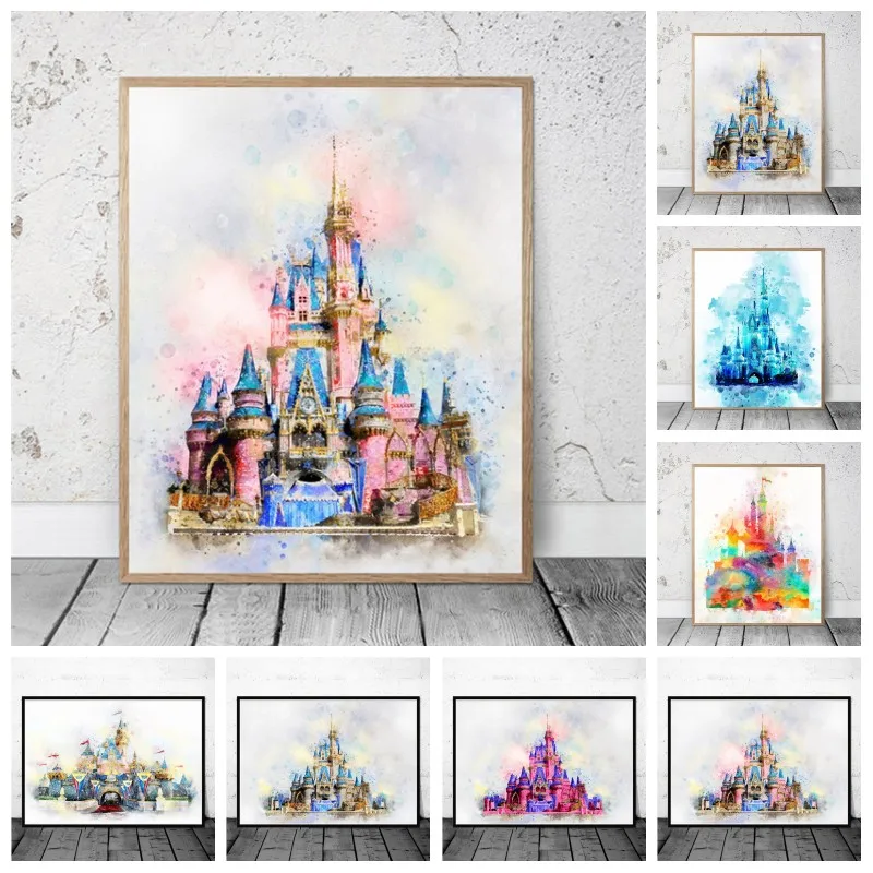 Картина на холсте «волшебный замок» Disney для Спящей красавицы, акварельные принты и плакаты, Настенная картина для декора гостиной