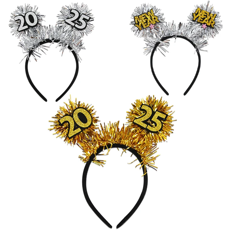 Hair Accessories Hair Headband Happy New Year's Headband Gold And Silver Color Party Sequins Star Glitter Hairbands