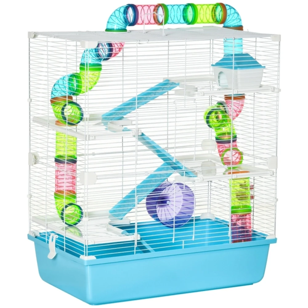 Spacious Light Blue Hamster Cage with Accessories