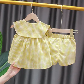 Summer Clothes Sets Girls Cute Fruit Cotton Girls Plaid Sweet Princess 2pcs Suit Children's Clothing Baby Clothes Girls 0-24M 2