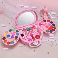 1set Colorful Girls' Pretend Makeup Toy Set - Pink and White Plastic Makeup Case with Mirror, Brushes, and Accessories. 3