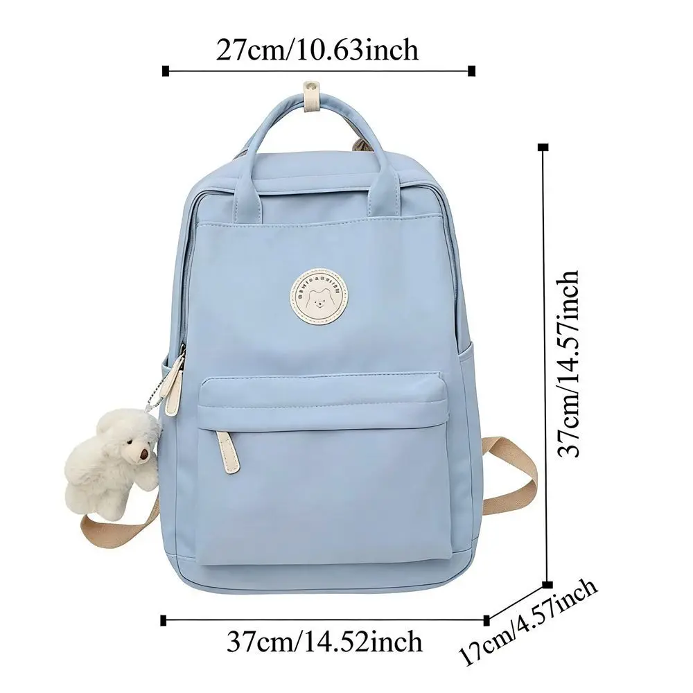 Solid Large Capacity Student Backpack Zipper Multi-Pocket Academy Girl's School Bag Spacious Nylon Plush Pendant Teens Rucksack 6