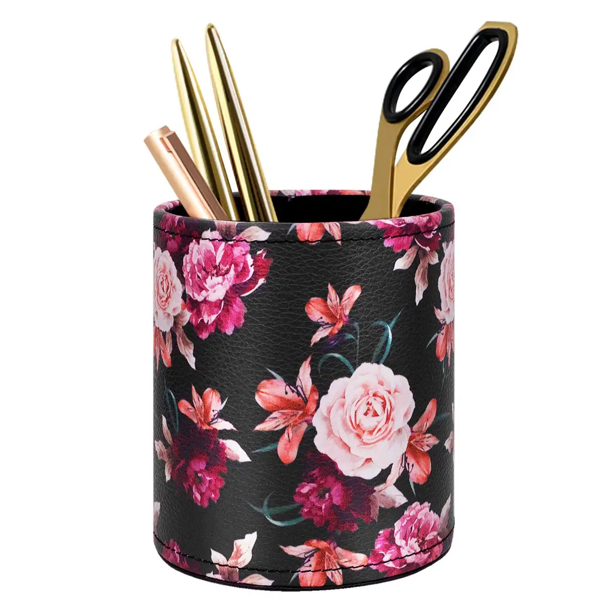 

Flowers Pen Holder Cute Pencil Cup Desk Decor Makeup Brush Holder PU Multifunctional Office Suppliesfor Home Classroom School