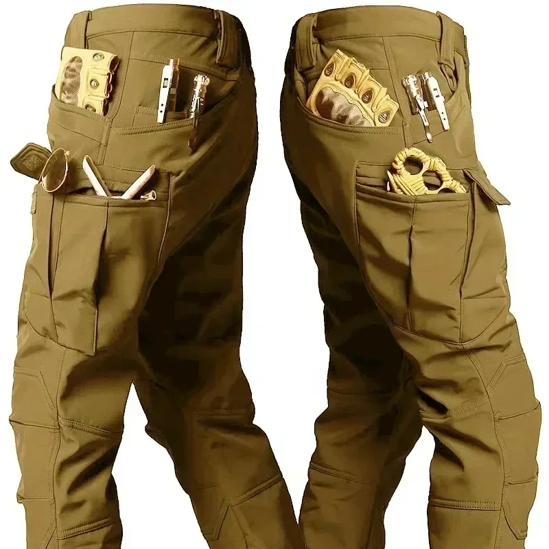 Men's Winter Soft Shell Outdoor Hooded Jacket Tactical Pants 5XL 6XL for Hiking Waterproof Warm Multi Pocket