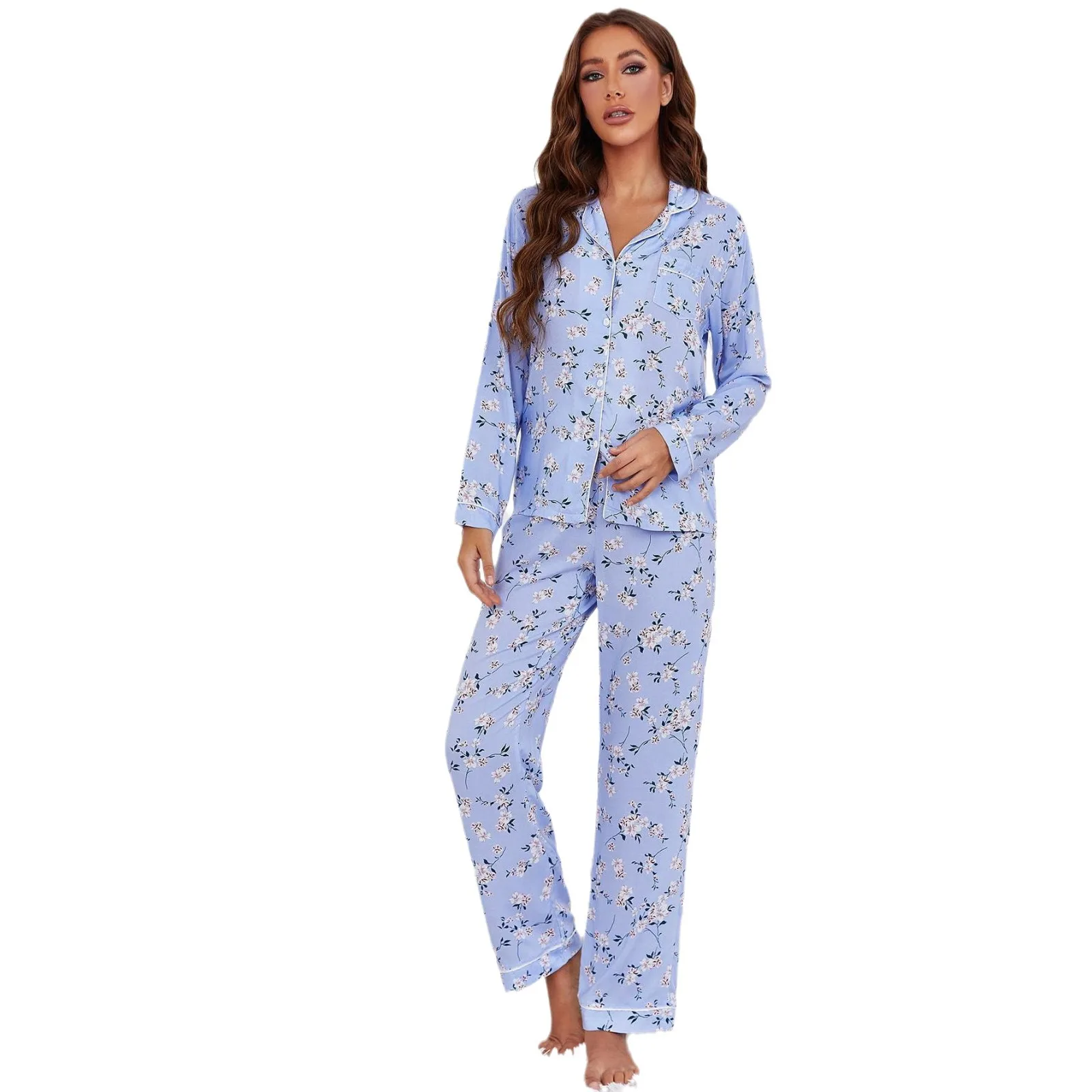 flower Pajama sets print women mujer conjuntos pijamas conjunto pyjama pijama femme ensembles feminino sleepwear pyjamas