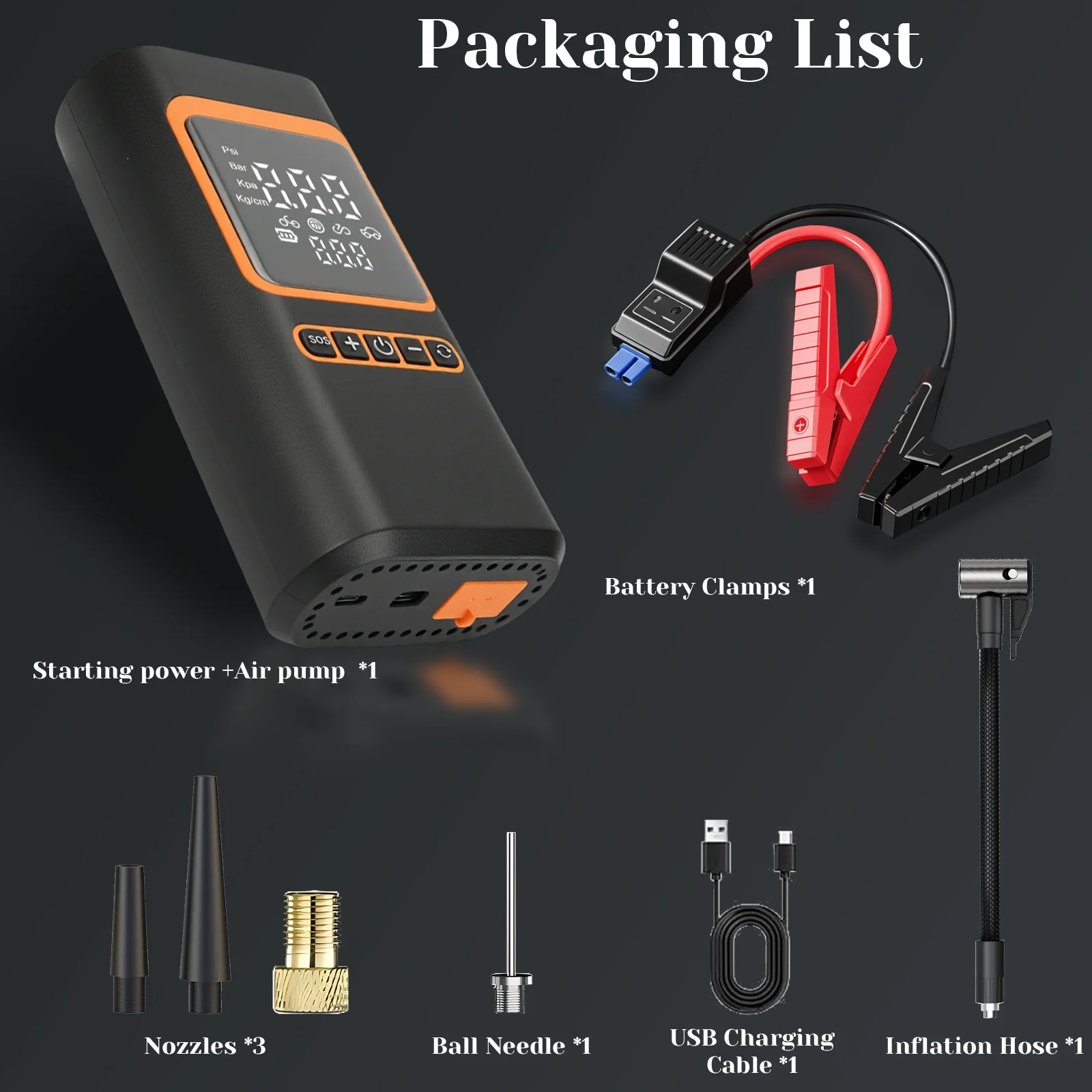 2-in-1 Air Pump & Car Jump Starter, 6000mAh Battery, 600A Peak Current, for Cars/Motorcycles/Bikes/Balls