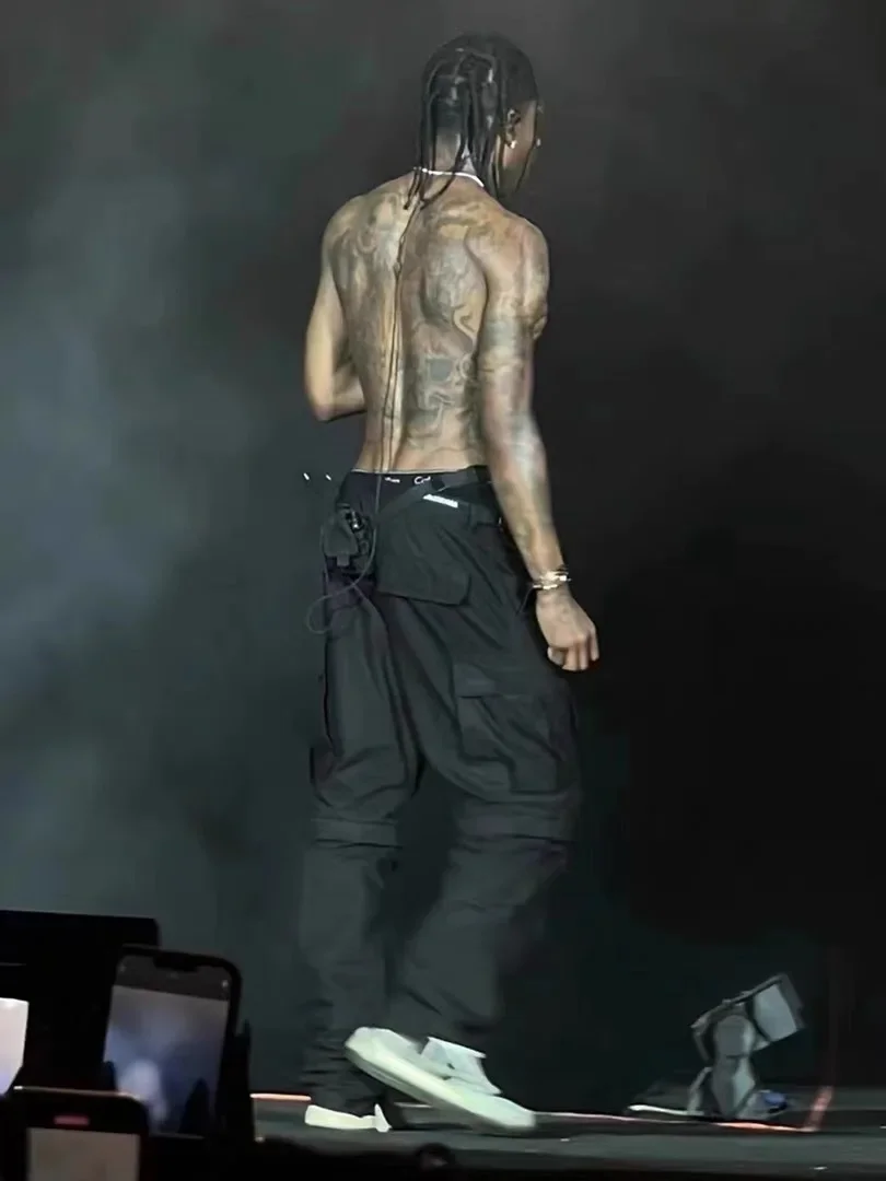 Paris Style Travis Scott Music Festival Style Cotton Multi-Pocket Overalls Men'S Autumn Trousers