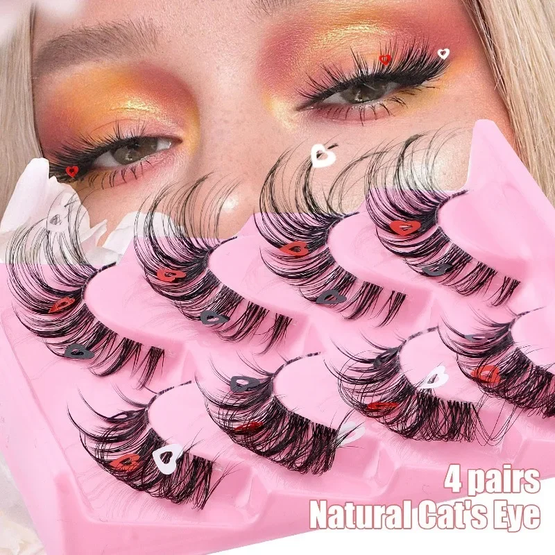 

Four pairs of Valentine's Day False Eyelashes Clear Stem Natural Eye Lengthening Daily Party Makeup Dating Eyelashes