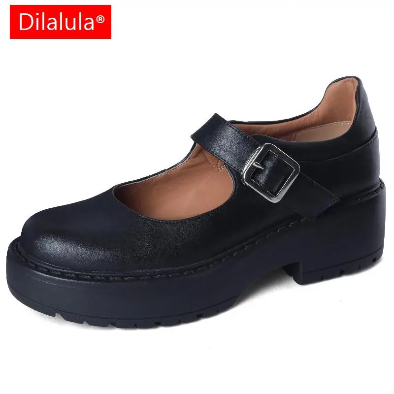 

Dilalula Retro Style Concise Women Pumps Spring Summer Platforms Genuine Leather Thick Heels Buckle Mary Janes Shoes Woman