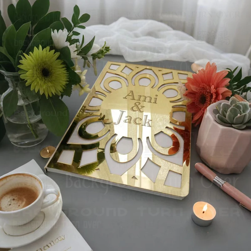 Guest Book Wedding Personalized Mirror Guestbook Party White Names Date Engrave Carve Gifts Details Rustic G008