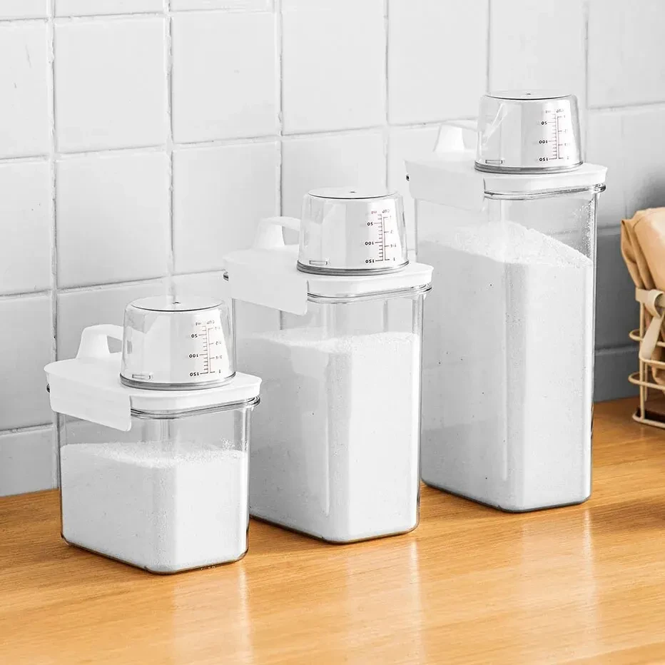 Compact Laundry Powder Dispenser with Measuring Cup - Airtight Container for Convenient and Efficient Washing